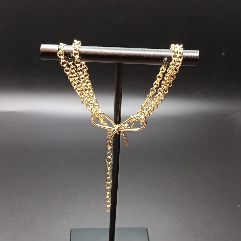 New Double Strand Bow‎ Tie Charm Bracelet Goldtone Women's